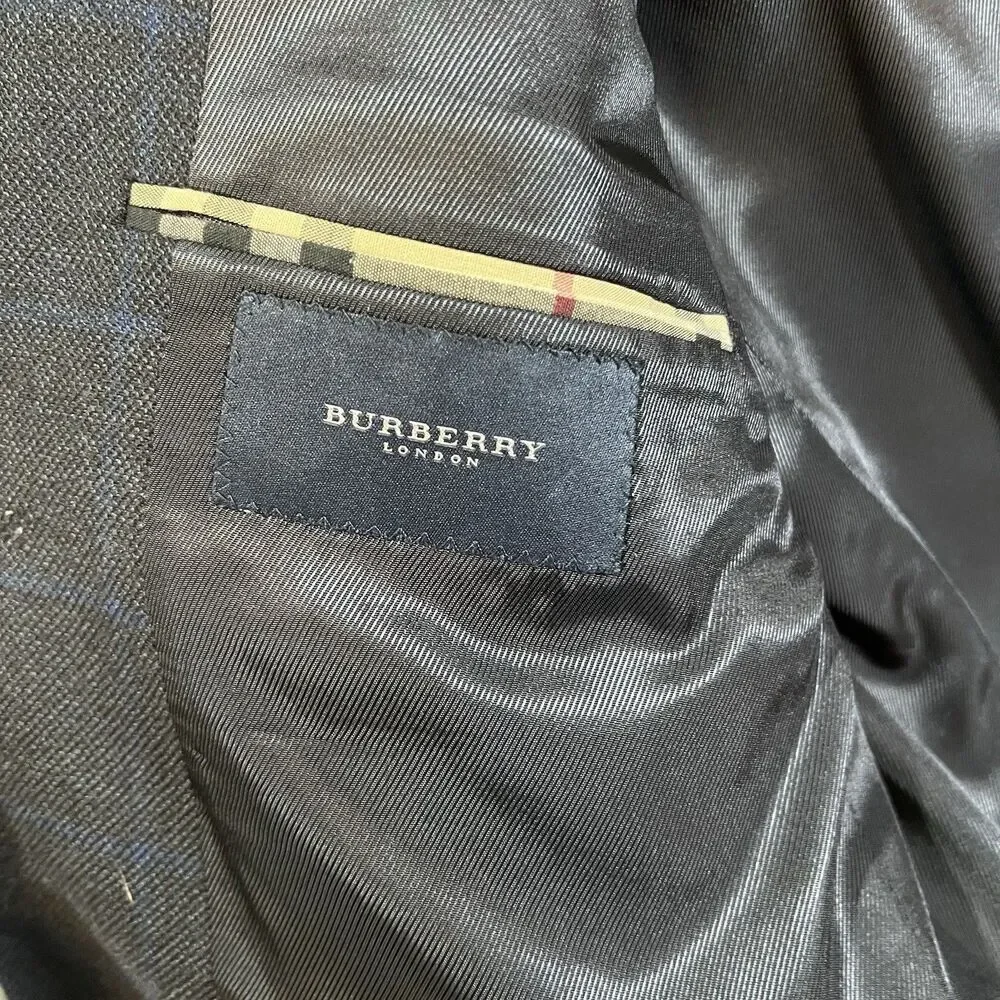 Burberry London Bond Street 2 Button Navy Blue Pinstripe Suit Sz 42 Long Pleated